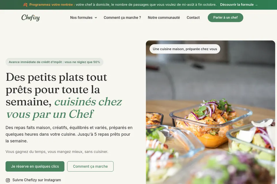 Site Chefizy, chef à domicile à Lyon, réservation de formules