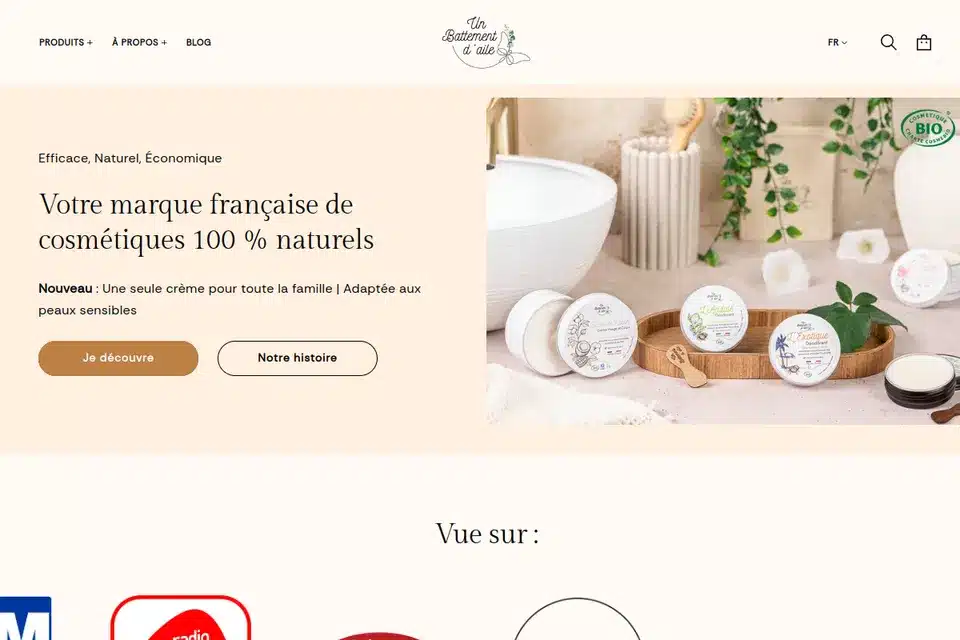 Boutique en ligne Un Battement d'Aile, cosmétiques naturels
